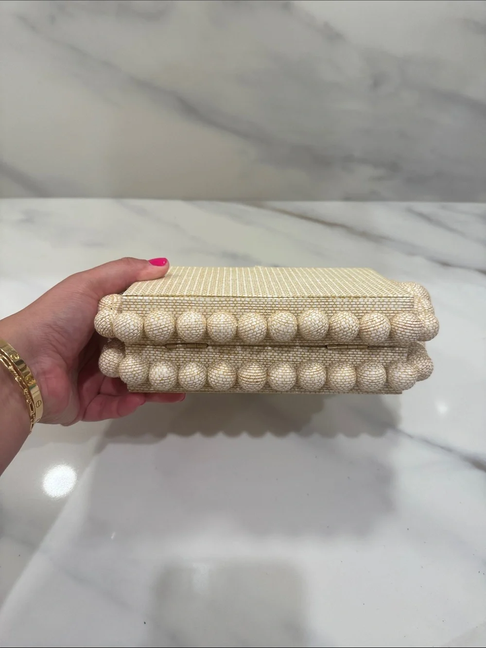 Cult Gaia Beaded Straw Clutch in Natural Cream